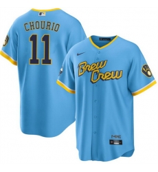 Men Milwaukee Brewers 11 Jackson Chourio Powder Blue City Connect Cool Base Stitched Jersey Men Milwaukee Brewers 11 Jackson Chourio Powder Blue City Connect Cool Base Stitched Jersey