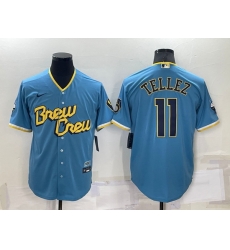 Men Milwaukee Brewers 11 Rowdy Tellez 2022 Powder Blue City Connect Cool Base Stitched Jersey Men Milwaukee Brewers 11 Rowdy Tellez 2022 Powder Blue City Connect Cool Base Stitched Jersey