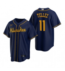 Men Milwaukee Brewers 11 Rowdy Tellez Navy Cool Base Stitched Jerse Men Milwaukee Brewers 11 Rowdy Tellez Navy Cool Base Stitched Jerse