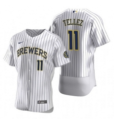 Men Milwaukee Brewers 11 Rowdy Tellez White Flex Base Stitched MLB Jerse Men Milwaukee Brewers 11 Rowdy Tellez White Flex Base Stitched MLB Jerse
