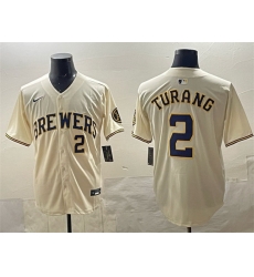 Men Milwaukee Brewers 2 Brice Turang Cream Home Limited Stitched Baseball Jersey Men Milwaukee Brewers 2 Brice Turang Cream Home Limited Stitched Baseball Jersey