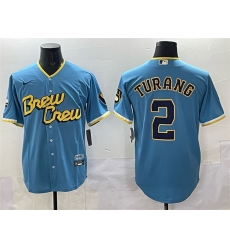 Men Milwaukee Brewers 2 Brice Turang Powder Blue City Connect Cool Base Stitched Jersey Men Milwaukee Brewers 2 Brice Turang Powder Blue City Connect Cool Base Stitched Jersey