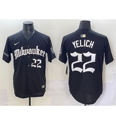 Men Milwaukee Brewers 22 Christian Yelich Black 27Gothic 414 Shadows Edition 27 Vapor Premier Limited Stitched Jersey Men Milwaukee Brewers 22 Christian Yelich Black 27Gothic 414 Shadows Edition 27 Vapor Premier Limited Stitched Jersey