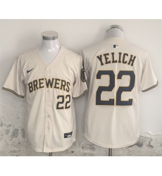 Men Milwaukee Brewers 22 Christian Yelich Cream Home Limited Stitched Jersey