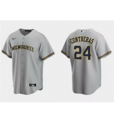 Men Milwaukee Brewers 24 William Contreras Grey Cool Base Stitched Jersey Men Milwaukee Brewers 24 William Contreras Grey Cool Base Stitched Jersey