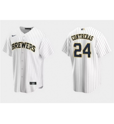 Men Milwaukee Brewers 24 William Contreras White Cool Base Stitched Jersey Men Milwaukee Brewers 24 William Contreras White Cool Base Stitched Jersey