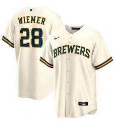 Men Milwaukee Brewers 28 Joey Wiemer Cream Cool Base Stitched Jersey Men Milwaukee Brewers 28 Joey Wiemer Cream Cool Base Stitched Jersey