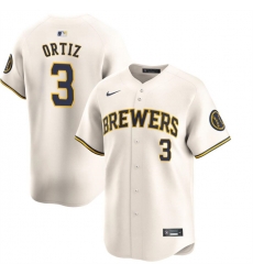 Men Milwaukee Brewers 3 Joey Ortiz Cream Home Limited Stitched Baseball Jersey Men Milwaukee Brewers 3 Joey Ortiz Cream Home Limited Stitched Baseball Jersey