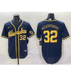 Men Milwaukee Brewers 32 Jacob Misiorowski Navy 2025 With Patch Stitched Baseball Jersey Men Milwaukee Brewers 32 Jacob Misiorowski Navy 2025 With Patch Stitched Baseball Jersey