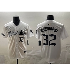 Men Milwaukee Brewers 32 Jacob Misiorowski White Gothic 414 Shadows Edition Vapor Premier Limited Stitched Jersey Men Milwaukee Brewers 32 Jacob Misiorowski White Gothic 414 Shadows Edition Vapor Premier Limited Stitched Jersey