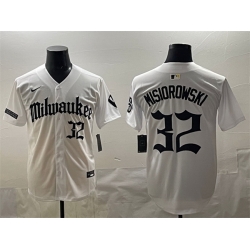 Men Milwaukee Brewers 32 Jacob Misiorowski White  Gothic 414 Shadows Edition Vapor Premier Limited Stitched Jersey