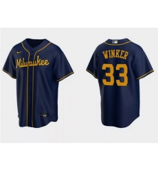 Men Milwaukee Brewers 33 Jesse Winker Navy Cool Base Stitched Jersey Men Milwaukee Brewers 33 Jesse Winker Navy Cool Base Stitched Jersey