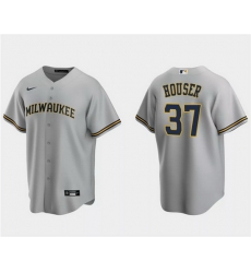 Men Milwaukee Brewers 37 Adrian Houser Grey Cool Base Stitched Jersey Men Milwaukee Brewers 37 Adrian Houser Grey Cool Base Stitched Jersey