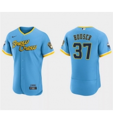 Men Milwaukee Brewers 37 Adrian Houser Powder Blue 2022 City Connect Flex Base Stitched MLB Jersey Men Milwaukee Brewers 37 Adrian Houser Powder Blue 2022 City Connect Flex Base Stitched MLB Jersey