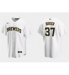 Men Milwaukee Brewers 37 Adrian Houser White Cool Base Stitched Jersey Men Milwaukee Brewers 37 Adrian Houser White Cool Base Stitched Jersey