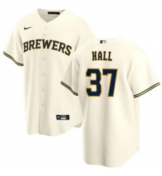Men Milwaukee Brewers 37 D L Hall Cream Cool Base Stitched Jersey Men Milwaukee Brewers 37 D L Hall Cream Cool Base Stitched Jersey