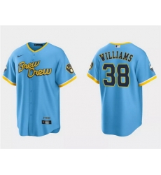 Men Milwaukee Brewers 38 Devin Williams Powder Blue 2022 City Connect Cool Base Stitched Jersey Men Milwaukee Brewers 38 Devin Williams Powder Blue 2022 City Connect Cool Base Stitched Jersey