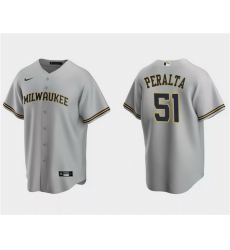 Men Milwaukee Brewers 51 Freddy Peralta Grey Cool Base Stitched Jersey Men Milwaukee Brewers 51 Freddy Peralta Grey Cool Base Stitched Jersey