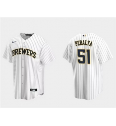 Men Milwaukee Brewers 51 Freddy Peralta White Cool Base Stitched Jersey Men Milwaukee Brewers 51 Freddy Peralta White Cool Base Stitched Jersey