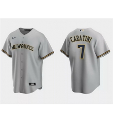 Men Milwaukee Brewers 7 Victor Caratini Grey Cool Base Stitched Jersey Men Milwaukee Brewers 7 Victor Caratini Grey Cool Base Stitched Jersey