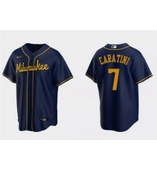 Men Milwaukee Brewers 7 Victor Caratini Navy Cool Base Stitched Jersey Men Milwaukee Brewers 7 Victor Caratini Navy Cool Base Stitched Jersey