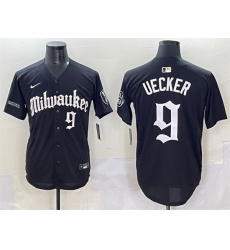 Men Milwaukee Brewers 9 Bob Uecker Black 27Gothic 414 Shadows Edition 27 Vapor Premier Limited Stitched Jersey Men Milwaukee Brewers 9 Bob Uecker Black 27Gothic 414 Shadows Edition 27 Vapor Premier Limited Stitched Jersey