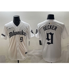 Men Milwaukee Brewers 9 Bob Uecker White  Gothic 414 Shadows Edition Vapor Premier Limited Stitched Jersey