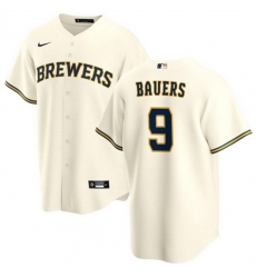 Men Milwaukee Brewers 9 Jake Bauers Cream Cool Base Stitched Jersey Men Milwaukee Brewers 9 Jake Bauers Cream Cool Base Stitched Jersey