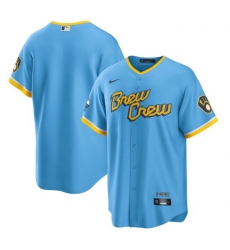 Men Milwaukee Brewers Blank Powder Blue 2022 City Connect Cool Base Stitched Jersey Men Milwaukee Brewers Blank Powder Blue 2022 City Connect Cool Base Stitched Jersey