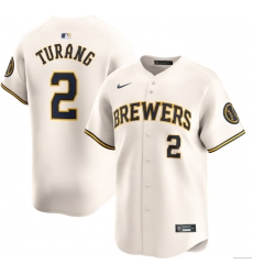 Men Milwaukee Brewers Brice Turang #2 Nike Cream Home Limited Stitched Jersey Men Milwaukee Brewers Brice Turang #2 Nike Cream Home Limited Stitched Jersey