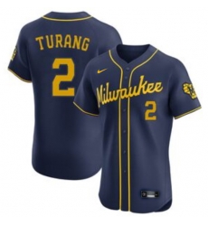 Men Milwaukee Brewers Brice Turang #2 Nike Navy Blue Home Limited Stitched Jersey
