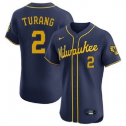 Men Milwaukee Brewers Brice Turang #2 Nike Navy Blue Home Limited Stitched Jersey