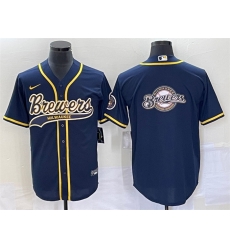 Men Milwaukee Brewers Navy Team Big Logo Cool Base Stitched Jersey Men Milwaukee Brewers Navy Team Big Logo Cool Base Stitched Jersey