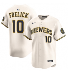 Men Milwaukee Brewers Sal Frelick #10 Nike Cream Home Limited Stitched Jersey Men Milwaukee Brewers Sal Frelick #10 Nike Cream Home Limited Stitched Jersey