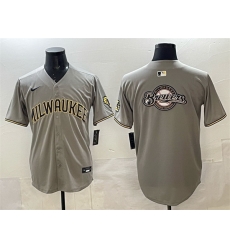 Men Milwaukee Brewers Team Big Logo Grey Home Limited Stitched Jersey