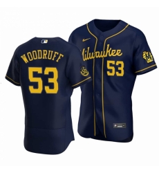 Men Nike Milwaukee Brewers 53 Brandon Woodruff Navy Alternate Stitched Baseball Jersey With Patch Men Nike Milwaukee Brewers 53 Brandon Woodruff Navy Alternate Stitched Baseball Jersey With Patch