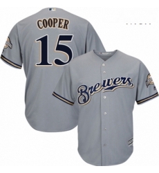 Mens Majestic Milwaukee Brewers 15 Cecil Cooper Replica Grey Road Cool Base MLB Jersey Mens Majestic Milwaukee Brewers 15 Cecil Cooper Replica Grey Road Cool Base MLB Jersey