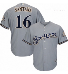 Mens Majestic Milwaukee Brewers 16 Domingo Santana Replica Grey Road Cool Base MLB Jersey Mens Majestic Milwaukee Brewers 16 Domingo Santana Replica Grey Road Cool Base MLB Jersey
