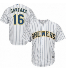 Mens Majestic Milwaukee Brewers 16 Domingo Santana Replica White Home Cool Base MLB Jersey Mens Majestic Milwaukee Brewers 16 Domingo Santana Replica White Home Cool Base MLB Jersey