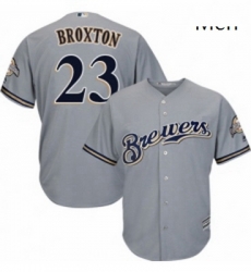 Mens Majestic Milwaukee Brewers 23 Keon Broxton Replica Grey Road Cool Base MLB Jersey Mens Majestic Milwaukee Brewers 23 Keon Broxton Replica Grey Road Cool Base MLB Jersey