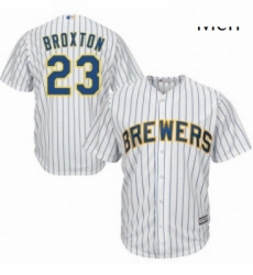 Mens Majestic Milwaukee Brewers 23 Keon Broxton Replica White Home Cool Base MLB Jersey Mens Majestic Milwaukee Brewers 23 Keon Broxton Replica White Home Cool Base MLB Jersey
