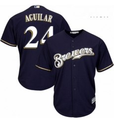 Mens Majestic Milwaukee Brewers 24 Jesus Aguilar Replica Navy Blue Alternate Cool Base MLB Jersey Mens Majestic Milwaukee Brewers 24 Jesus Aguilar Replica Navy Blue Alternate Cool Base MLB Jersey