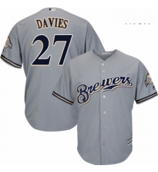 Mens Majestic Milwaukee Brewers 27 Zach Davies Replica Grey Road Cool Base MLB Jersey Mens Majestic Milwaukee Brewers 27 Zach Davies Replica Grey Road Cool Base MLB Jersey