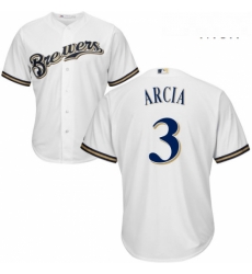 Mens Majestic Milwaukee Brewers 3 Orlando Arcia Replica White Home Cool Base MLB Jersey Mens Majestic Milwaukee Brewers 3 Orlando Arcia Replica White Home Cool Base MLB Jersey