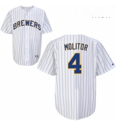 Mens Majestic Milwaukee Brewers 4 Paul Molitor Authentic White blue strip MLB Jersey Mens Majestic Milwaukee Brewers 4 Paul Molitor Authentic White blue strip MLB Jersey