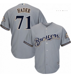 Mens Majestic Milwaukee Brewers 71 Josh Hader Replica Grey Road Cool Base MLB Jersey Mens Majestic Milwaukee Brewers 71 Josh Hader Replica Grey Road Cool Base MLB Jersey