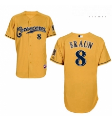 Mens Majestic Milwaukee Brewers 8 Ryan Braun Replica Gold Cerveceros Cool Base MLB Jersey Mens Majestic Milwaukee Brewers 8 Ryan Braun Replica Gold Cerveceros Cool Base MLB Jersey