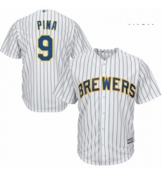Mens Majestic Milwaukee Brewers 9 Manny Pina Replica White Home Cool Base MLB Jersey Mens Majestic Milwaukee Brewers 9 Manny Pina Replica White Home Cool Base MLB Jersey