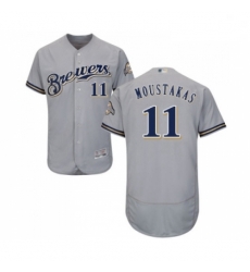 Mens Milwaukee Brewers 11 Mike Moustakas Grey Road Flex Base Authentic Collection Baseball Jersey Mens Milwaukee Brewers 11 Mike Moustakas Grey Road Flex Base Authentic Collection Baseball Jersey