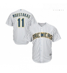 Mens Milwaukee Brewers 11 Mike Moustakas Replica White Home Cool Base Baseball Jersey Mens Milwaukee Brewers 11 Mike Moustakas Replica White Home Cool Base Baseball Jersey